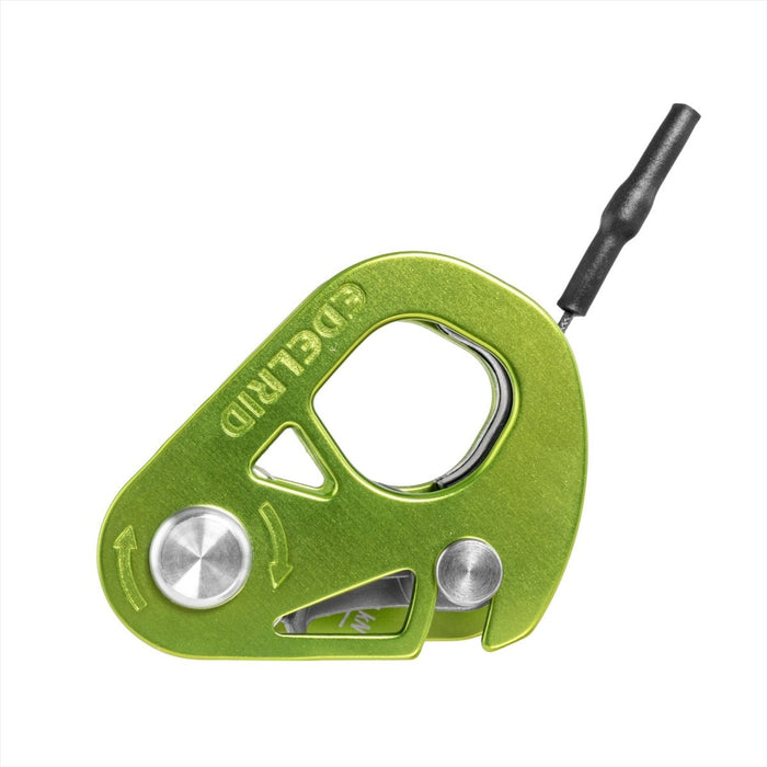 Poulie d'escalade légère Edelrid SPOC en aluminium vert avec câble intégré pour une utilisation professionnelle en escalade et en sauvetage