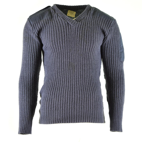 Pull original de l'armée britannique Commando Jumper Pull bleu gris en laine à col en V