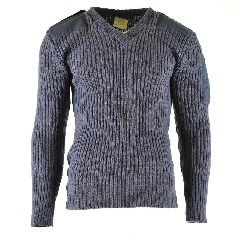 Pull original de l'armée britannique Commando Jumper Pull bleu gris en laine à col en V
