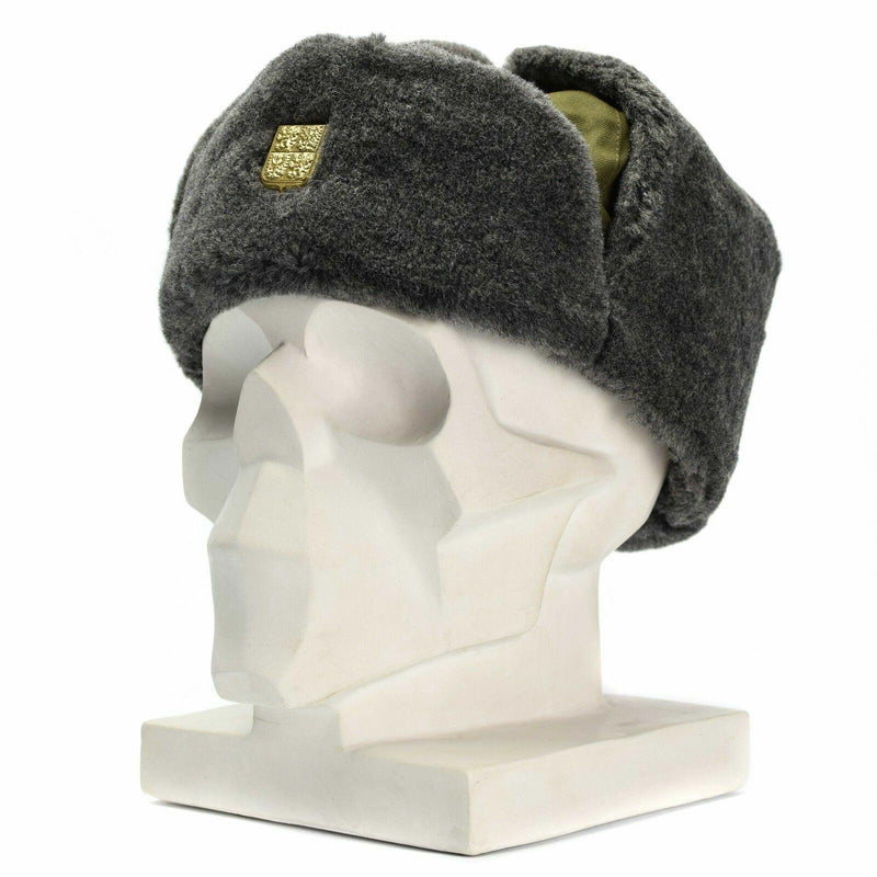 Véritable casquette militaire tchèque, chapeau d'hiver militaire Ushanka, chapeau gris olive avec badge NEUF