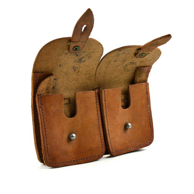 Porte-chargeur d'origine de l'armée française Porte-chargeur double en cuir marron pour munitions