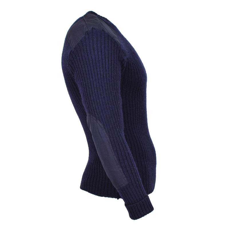 Pull-over en laine bleu militaire britannique authentique, pull commando