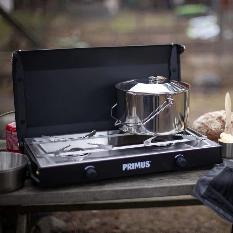 Réchaud de camping Primus Kinjia à double brûleur, ustensiles de cuisine d'extérieur portables, noir
