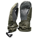 Genuine Austrian army olive GoreTex mittens with waterproof leather palms for military and outdoor winter use.