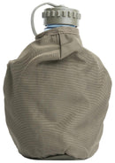 Genuine Austrian Army plastic canteen with OD pouch and clear water bottle for outdoor and military use.