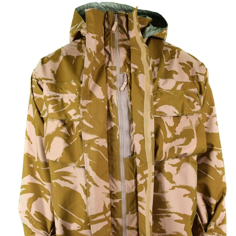 British Army desert camo MVP Goretex waterproof combat jacket with hood and chest pockets for outdoor protection