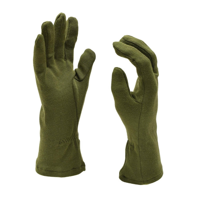 Paire de gants de l'armée britannique ignifuges vert olive en mélange de laine avec poignets élastiqués