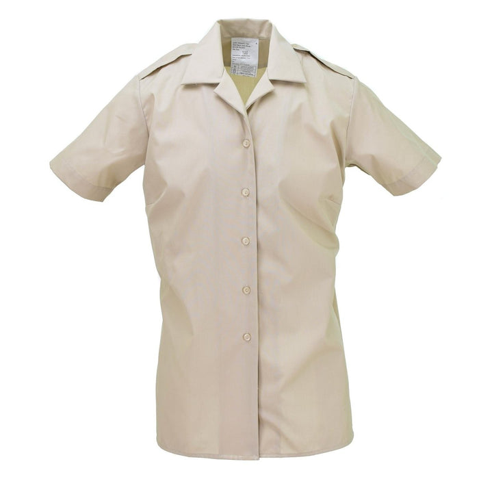 Blouse formelle kaki à manches courtes pour femme British Military avec épaulettes, tissu durable de haute qualité, état neuf.