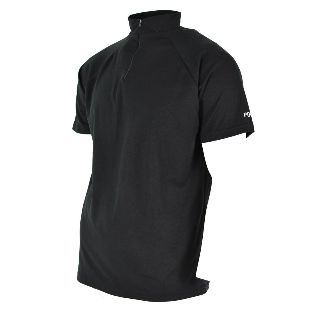 Véritable t-shirt de police britannique noir respirant et fonctionnel avec fermeture éclair sur le devant