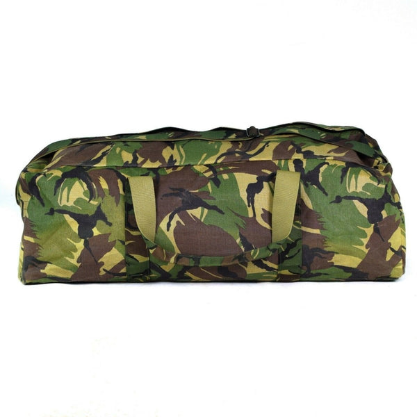 Genuine Dutch Army DPM woodland camouflage weekend bag with zipper closure and durable carrying handles for outdoor use