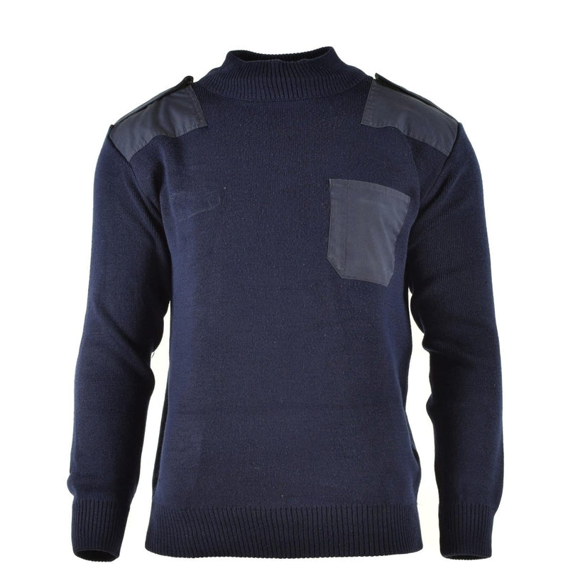Genuine Dutch army pullover Blue Jumper Military Sweater Round Neck Officer - GoMilitar