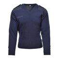 Pull authentique de l'armée néerlandaise en tricot côtelé bleu à col en V, pull militaire excédentaire