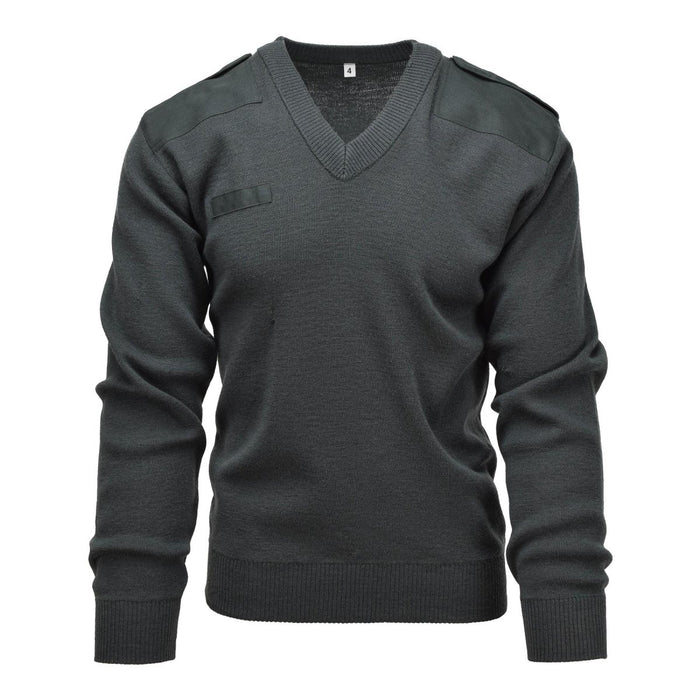Pull commando à col en V de l'armée néerlandaise véritable vert foncé avec patchs sur les épaules, pull de style militaire