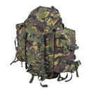 Genuine Dutch Military 60L rucksack with DPM camouflage, removable side pockets, padded straps, and tactical design for outdoor use.