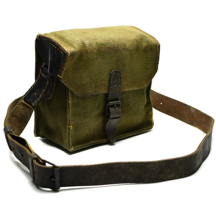 Véritable sac à bandoulière français armée toile cuir olive OD magazine pochette à munitions - GoMilitar