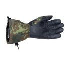 German army flecktarn camo winter gloves with leather palm and reinforced knuckles for durability and grip in cold conditions