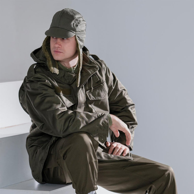 Genuine German Army Military Winter Pile Cap Olive drab OD hat warm cold weather - GoMilitar