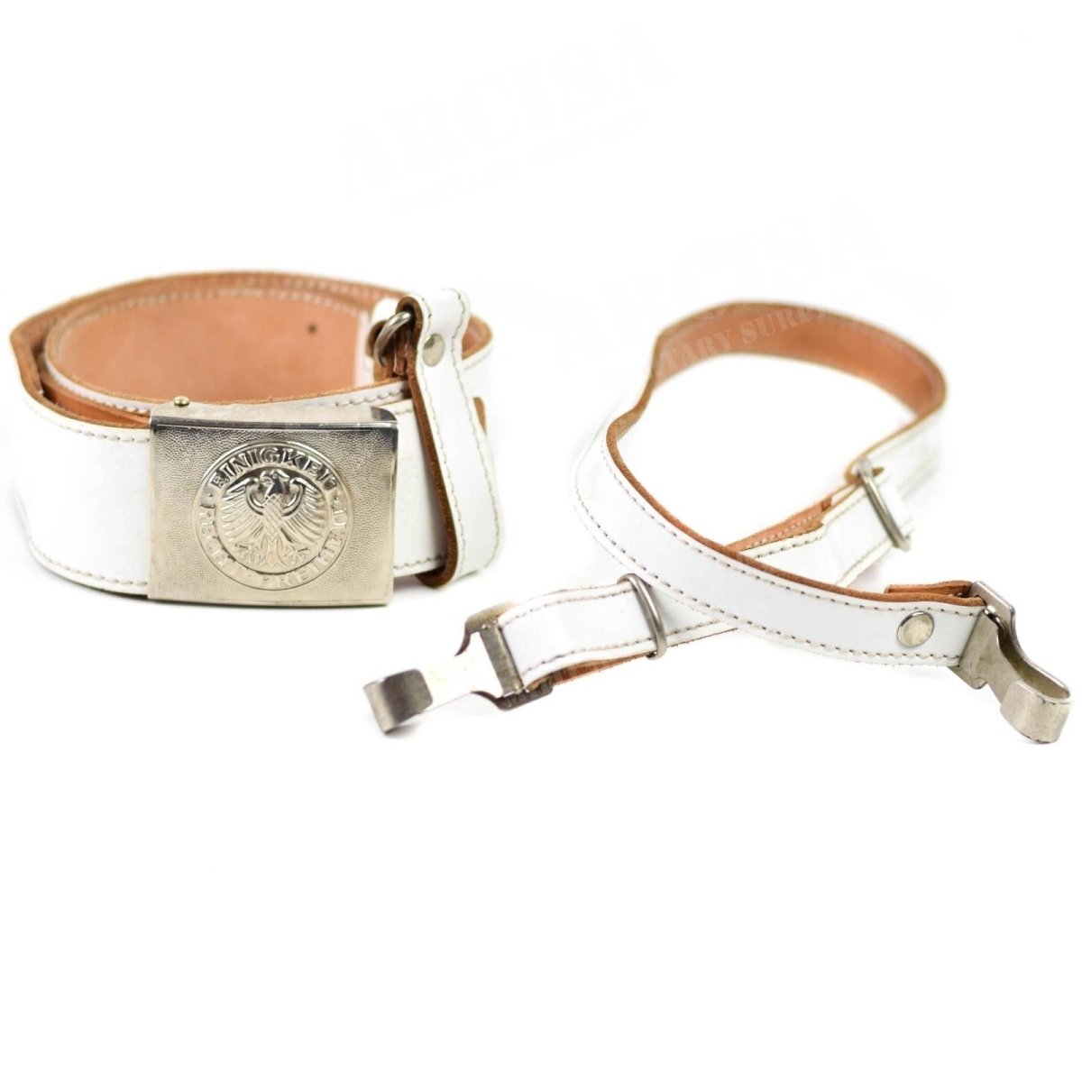 Ceinture blanche en cuir véritable de la police militaire allemande avec bandoulière