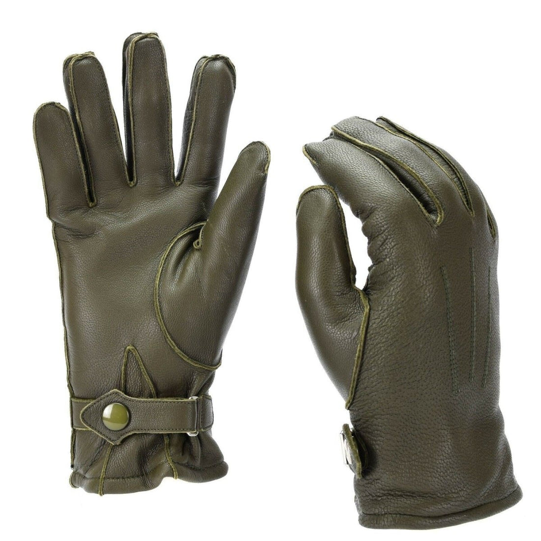 Gants de patrouille en cuir véritable de la police allemande OD doublés d'olive en laine 100% hiver NEUF