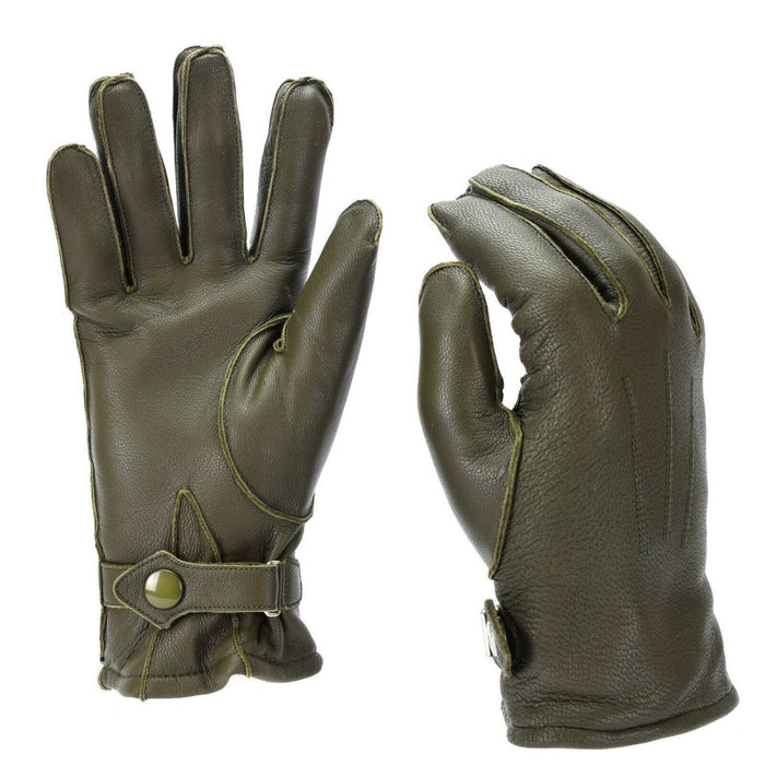 Gants en cuir véritable de la police allemande olive avec doublure en laine et sangle réglable pour plus de chaleur et de durabilité en hiver.