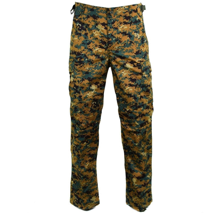 Véritable pantalon RipStop de l'armée de Guinée Bissau en camouflage savane numérique avec genoux renforcés et taille réglable.