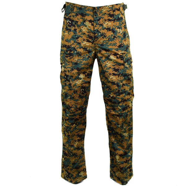 Genuine Guinee Bissau army RipStop pants in digital savana camo with reinforced knees and adjustable waist.