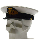 Véritable casquette à visière de la marine de l'armée italienne Fourrage militaire Chapeau de marine blanc