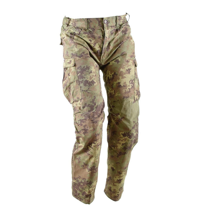 Véritable pantalon de combat ripstop de l'armée italienne en camouflage Vegetato du désert avec poches cargo et genoux renforcés.