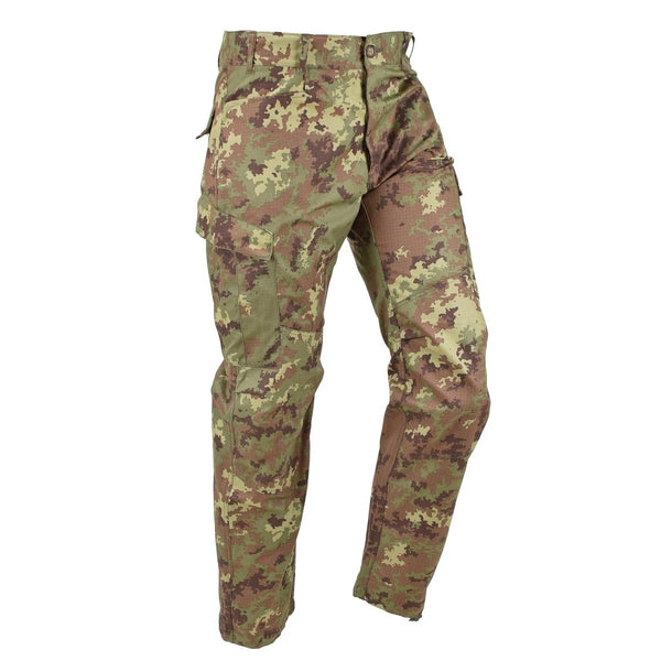 Italian military combat pants in vegetato camouflage pattern with ripstop fabric and multiple pockets