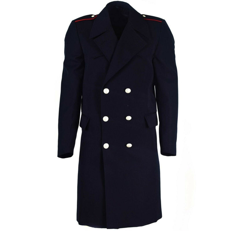 Genuine Italian Carbinieri military police trench coat with double-breasted buttons and epaulets, navy blue with liner.