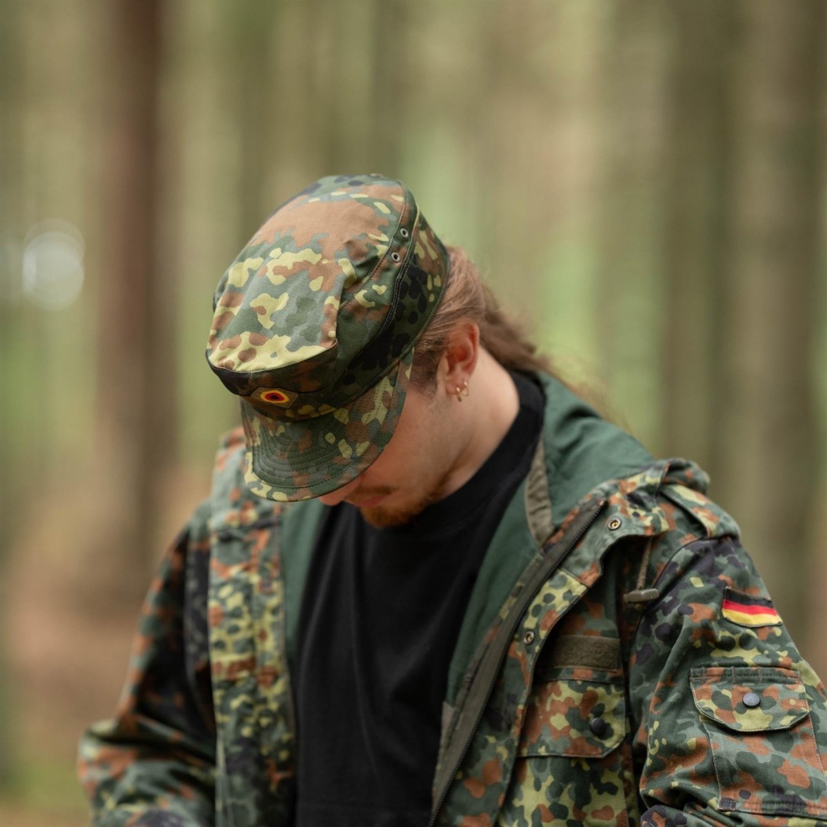Véritable casquette Flecktarn de l'armée allemande originale BW Woodland Camo militaire chapeau NEUF