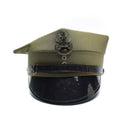 Vintage Polish military officer peaked cap olive green with eagle insignia and adjustable chinstrap