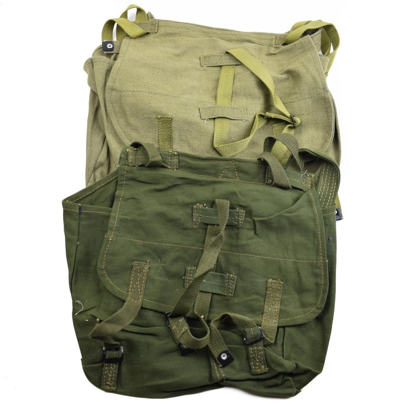 Genuine Romanian army olive canvas bread bag with double buckle closures and adjustable shoulder strap military surplus