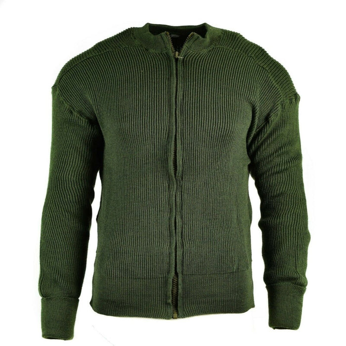 vintage véritable pull en laine militaire suédois vert full zip chunky knit jumper cardigan