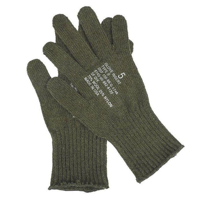 Paire de doublures de gants militaires en mélange de laine véritable de l'armée américaine en vert olive, conçues pour la chaleur et la durabilité.