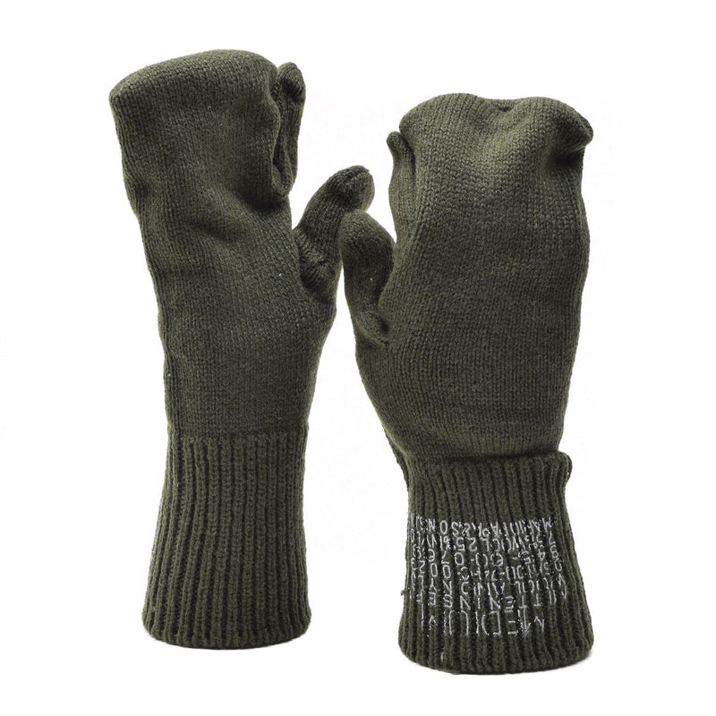 Genuine U.S. Military green wool trigger finger mittens, finger-free design for warmth and dexterity in cold weather