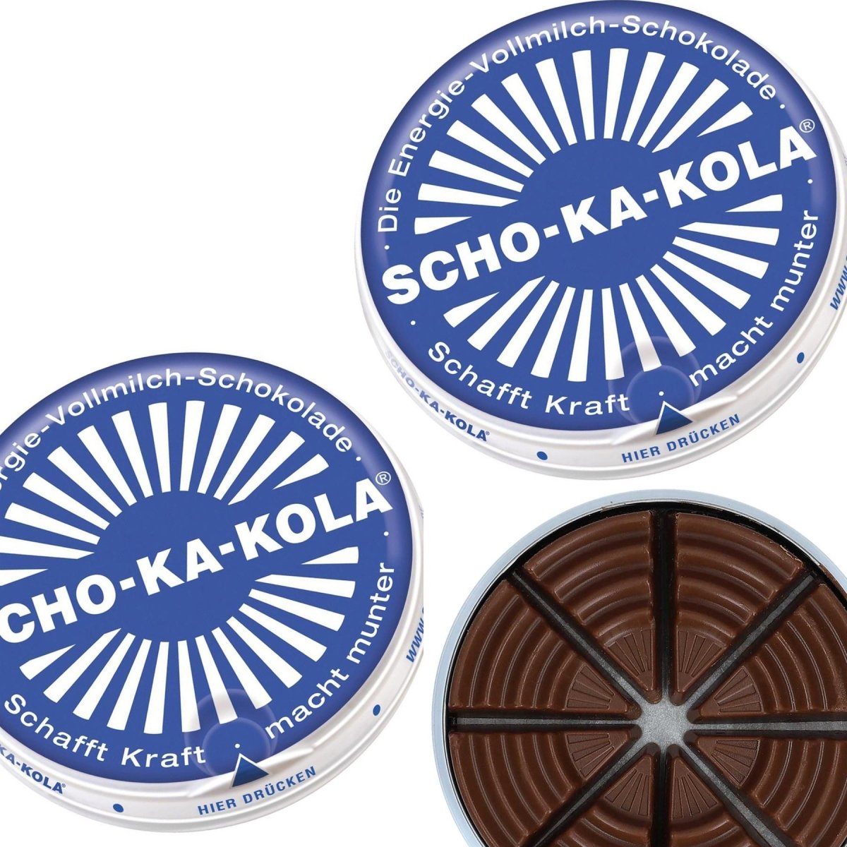 Chocolat au lait énergétique allemand SCHO-KA-KOLA au lait entier 100 g boîte bleue