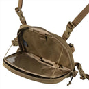 Small Helikon-Tex Chest Pack Numbat in tan 500D Cordura with open main compartment and adjustable straps