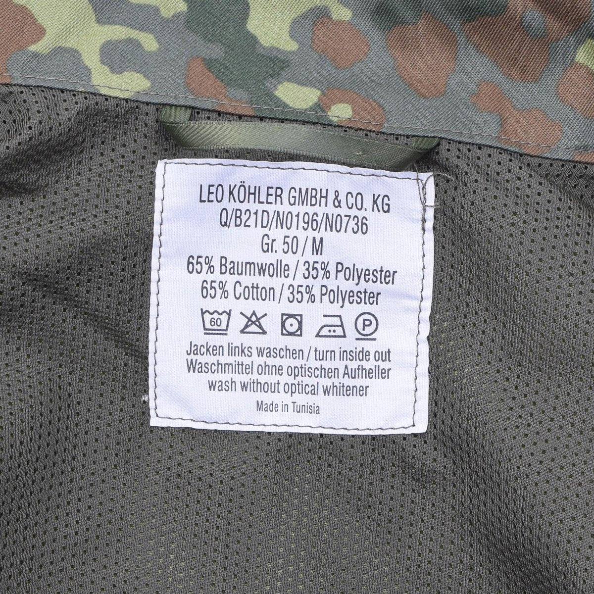 Veste tactique de combat militaire légère Leo Kohler, motif camouflage flecktarn