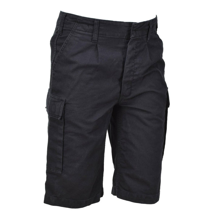 Bermuda militaire noir jusqu'aux genoux avec poches cargo, tissu résistant et taille réglable pour une utilisation en extérieur.
