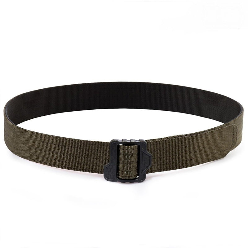 Olive green M-TAC military tactical combat belt with quick-release black plastic buckle and durable nylon strap.
