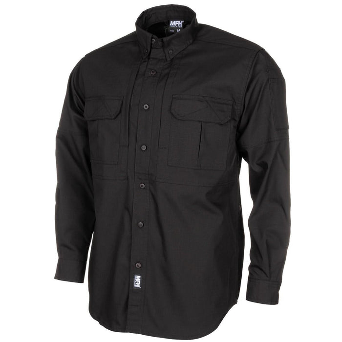 MFH Brand Army style chemises manches longues noir renforcé léger ripstop - GoMilitar