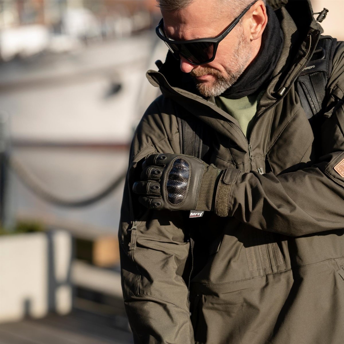 Gants tactiques de style militaire de marque MFH Mission Combat Olive Free Fire Fingers