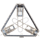 Folded MFH campfire pot stand with three adjustable lockable legs for stable outdoor cooking and camping use