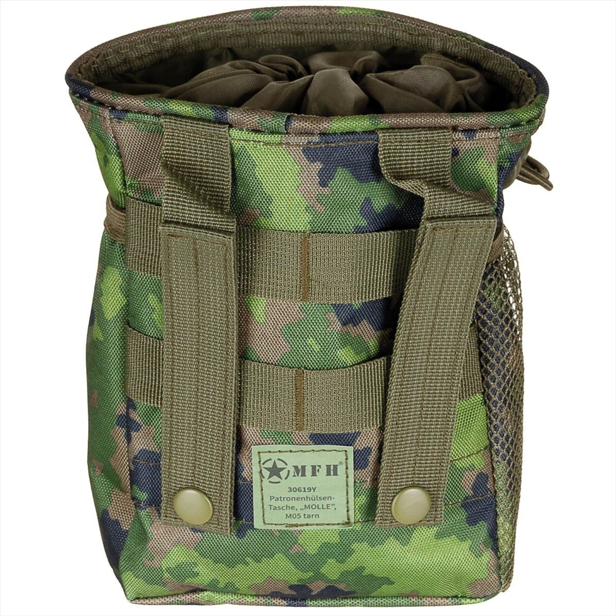 La pochette de décharge MFH contient des magazines, un équipement tactique à montage MOLLE, un camouflage finlandais M05