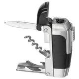 MFH Briquet à gaz fonctionnel coupe-vent pour camping en plein air, outil multiple non rempli, argent