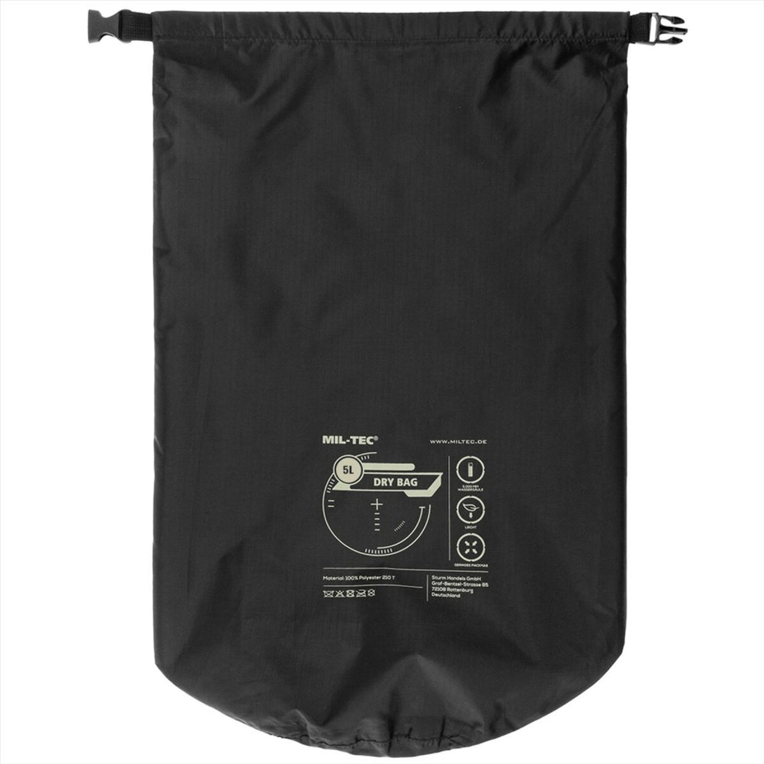 MIL-TEC Sac étanche 5 L avec fermeture à roulettes et rangement pour équipement d'extérieur Noir