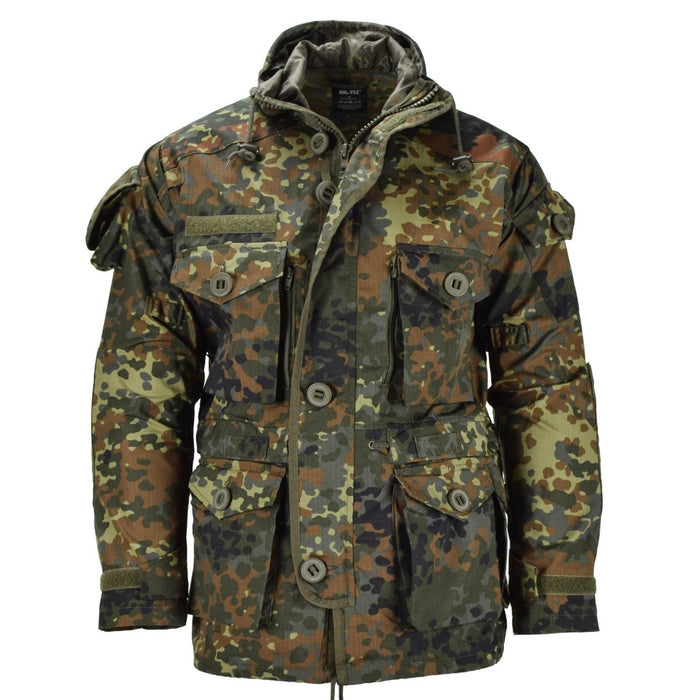 Veste camouflage RipStop Mil-Tec Flecktarn pour hommes avec plusieurs poches, fermeture éclair et tissu en mélange de polycoton durable.