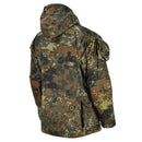 Back view of Mil-Tec men's Flecktarn camo jacket with hood, durable RipStop fabric and multiple pockets.
