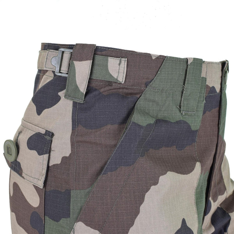 Close-up of Mil-Tec Military style CCE camo commando BDU pants with ripstop fabric and padded knees